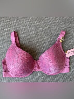 NWT Juicy Couture 38D Sexy T Shirt Bra Pink Lace Cashmere Rose